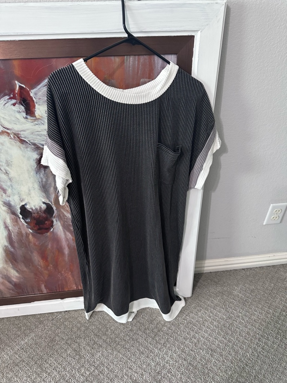 Black & White Ribbed Short Sleeve Tunic dress